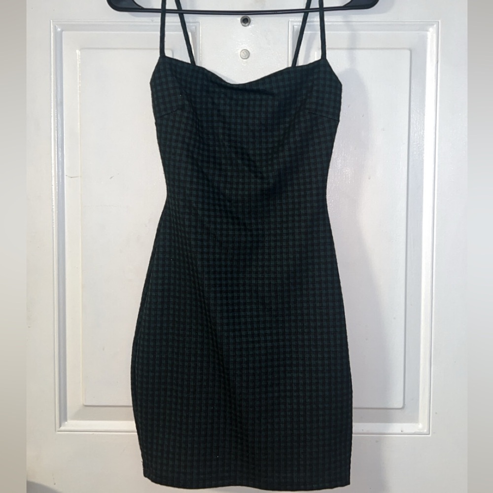 Deep Forest Green and Black Checkered Bodycon Mini Dress